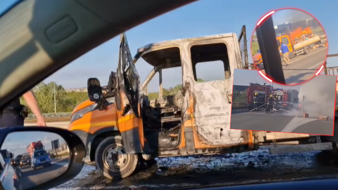 ПЛАМЕН ГУТА КАМИОН: Потпуно изгорело возило Градске чистоће