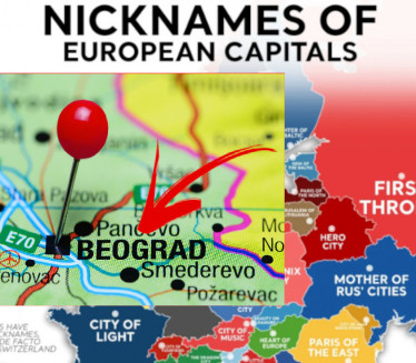 КАКО ЗОВУ БГ? Мапа Европе са "НАДИМЦИМА" главних градова