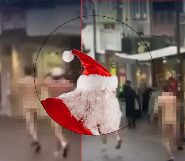 ГОЛИ МУШКАРЦИ ТРЧАЛИ ГРАДОМ: На глави само новогодишње капе