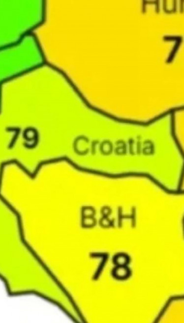 ALARMANTNI PODACI na karti Evrope - za SRB piše 77, a HRV 79