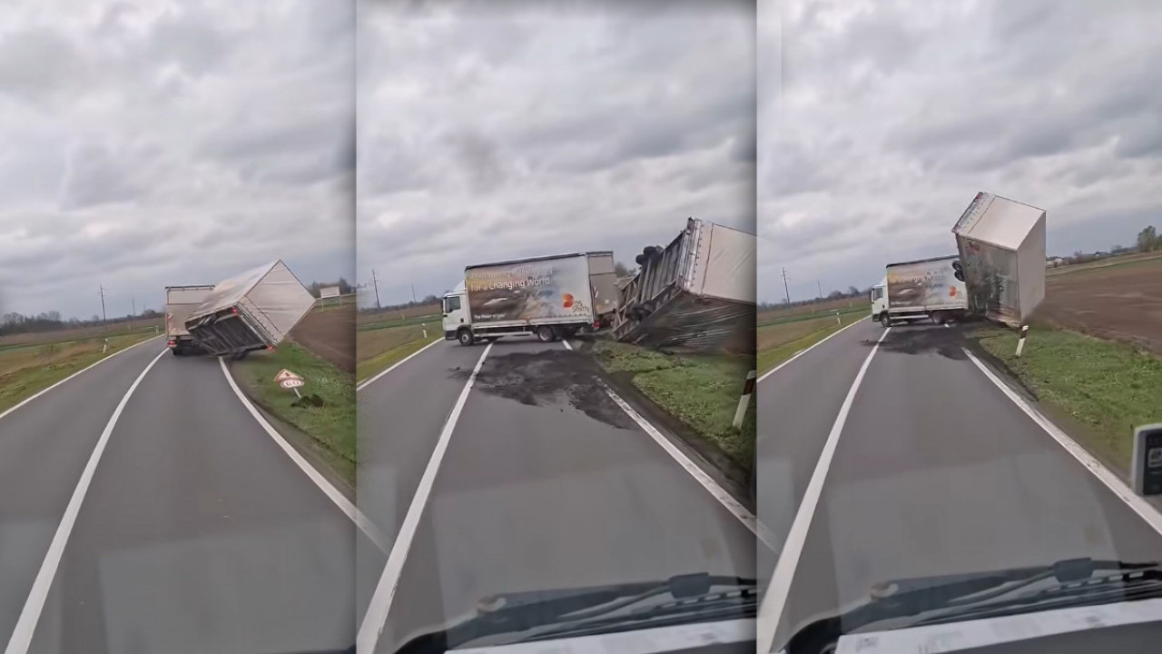 ВЕТАР ОДУВАО КАМИОН: Језив снимак из Хрватске (ВИДЕО)